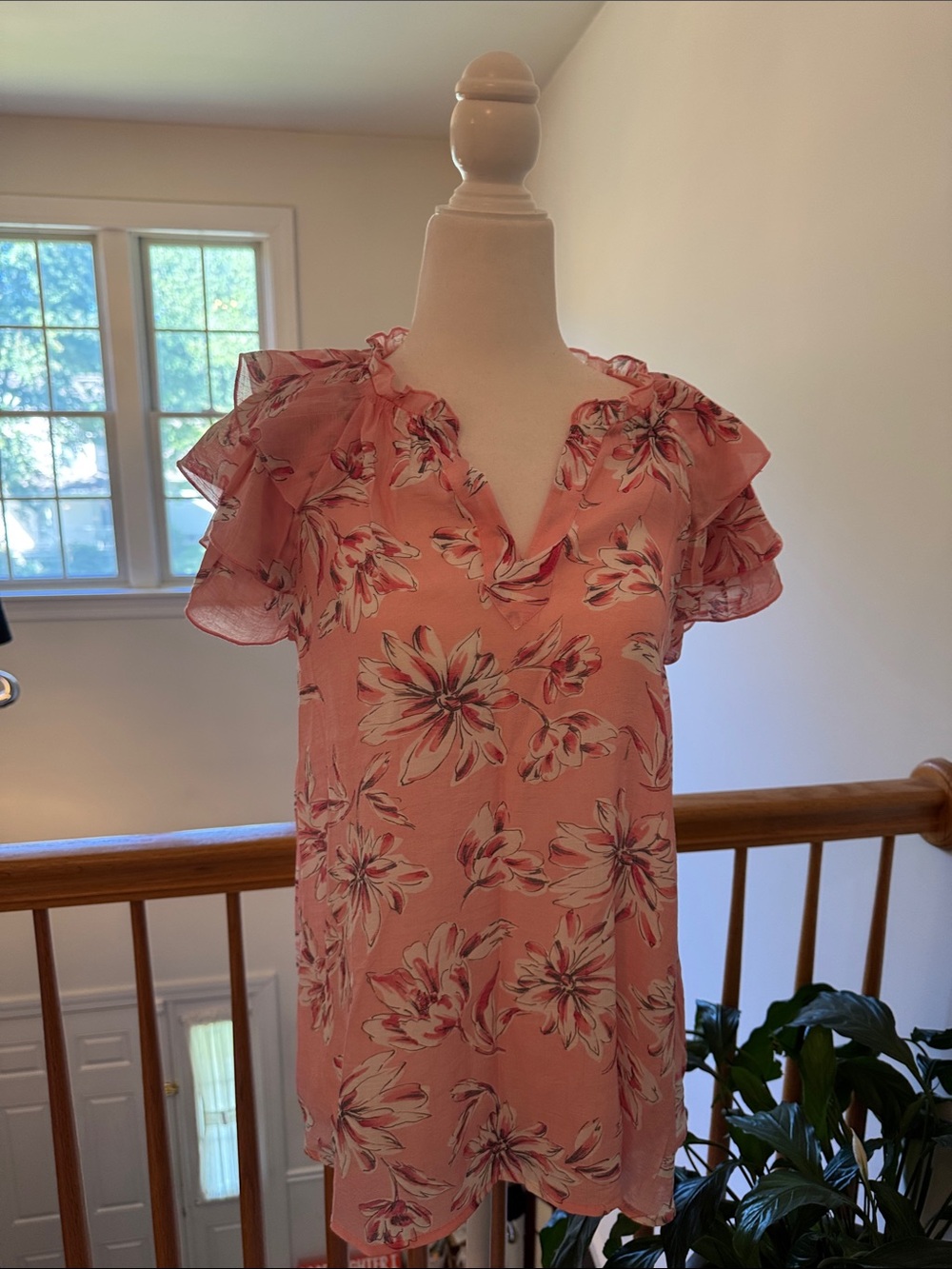 Floral Ruffle Sleeve Pink Blouse